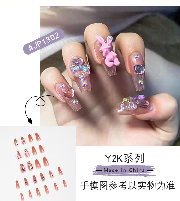 Wearable Manicure Y2K Sweet Cool Nail Art Love Violent Rabbit Wear Nail Art Piece Removable Nail Tips Nail Tip