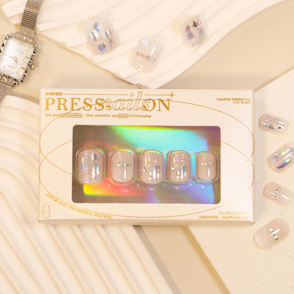 30Boxed High-Grade Wear Nail Fake Nails Shimmering Powder Sequins Nail Tip Short Wear Nail Spot Drill Nail Shaped Piece