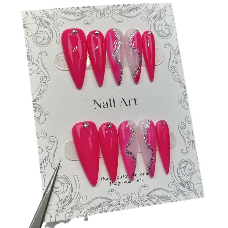 Cross-Border European and American Long Tip ins Fashion Color Pointed Nail Pure Hand Wear Nail Nail Stickers Removable Fake Nails