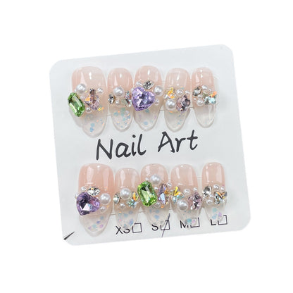 Candy Soda TikTok Same Style Sweet Ice Transparent Handmade Nail Stickers Pile Rhinestone Flash Mid-Length Handmade Wear Armor