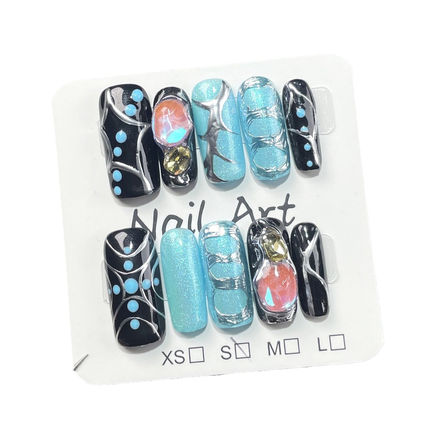 Sweet Cool Hot Girl Nail Stickers Hand-Painted Metal Shape Hand-Worn Armor European and American Medium Rectangular Wearable Nail Sticker