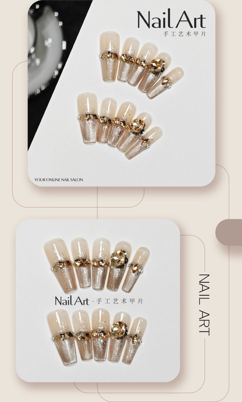 Handmade Wear Armor High-Grade White French Cat's Eye Rhinestone Galaxy the Left Dream Handmade Nail Stickers Fake Nails