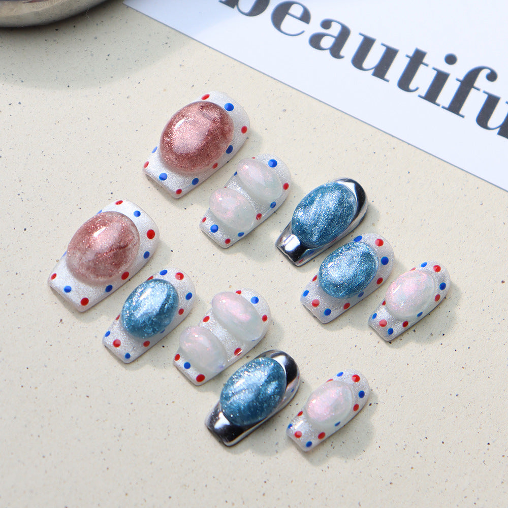 Manufacturer Nail Stickers Wear Armor Advanced Boutique Summer Crystal Three-Dimensional Polka Dot Magic Mirror Effect Powder ins Finished Manicure