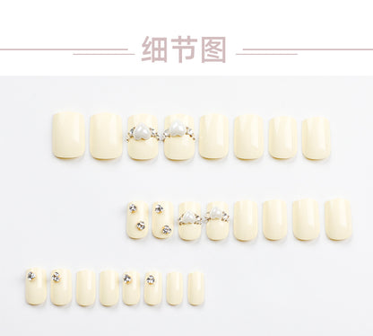 Yellow and White Solid Color Rhinestone Flash Wear Armor White Love Diamond Nail Sticker Wear Rectangular Nail Piece Wholesale