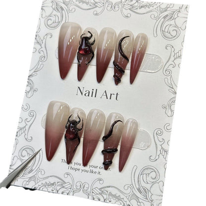 European and American Water Drop Long Tip Handmade Wear Nail Halloween Spider Simulated Snakes Blood Drops Nail Tip Nail Stickers Fake Nails