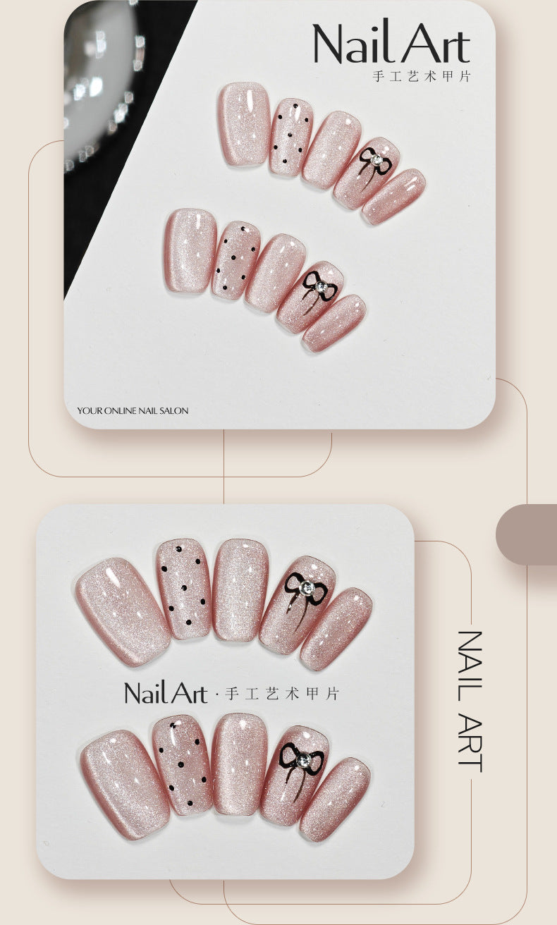 Handmade Wear Armor Advanced Cute Cat Eye Short Armor White Nail Stickers Fake Nail Tip High Goods Selective Rettroubled