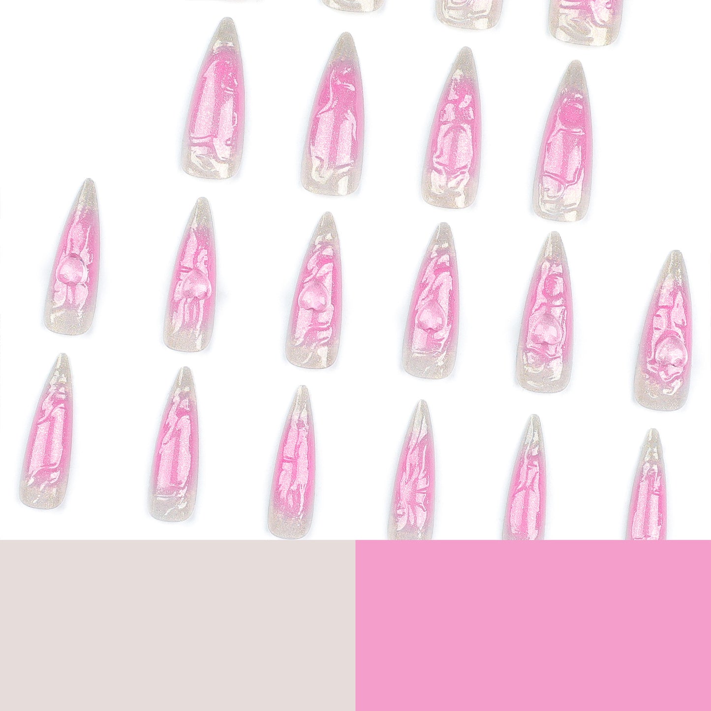 Wear a Nail Piece Wholesale3D Pink Love Fake Nails Super Long Pointed Manicure Cross-Border Hot Selling Nail Sticker