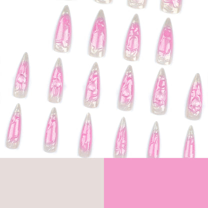 Wear a Nail Piece Wholesale3D Pink Love Fake Nails Super Long Pointed Manicure Cross-Border Hot Selling Nail Sticker