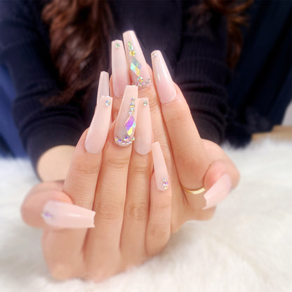 Nude Color Long T Diamond Diamond Wear Finished Nail Beauty Fake Nails Nail Stickers Nail Patch Foreign Trade Cross-Border Direct Supply