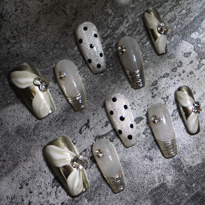 Hepburn Time Light Golden Polka Dot Wear Nail Wedding Affordable Luxury Style Temperament Nail Stickers French Ribbon