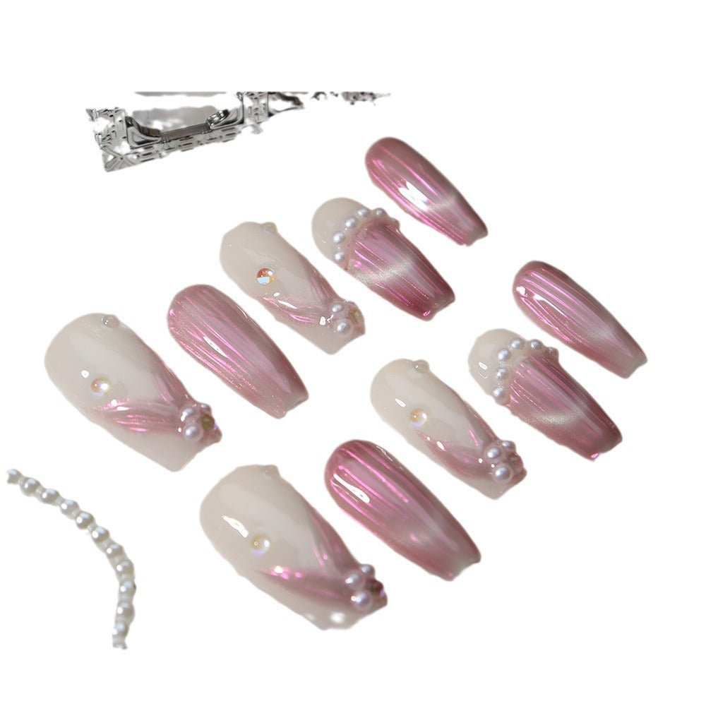 New Hot Mermaid Mermaid Pink Handmade Wear Armor Mid-Length Ladder French Mermaid Miss Fake Nail Tip