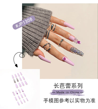 Wisteria Purple Nail Patch Full Diamond Wearing Nail Bow Nail Stickers Sweet Style Nail Tip Cross-Border Nail Tip Wholesale