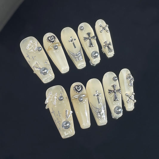 Hand-Worn Nail Tip Cross Cross Punk Long European and American Nail Stickers Wearable Nail Sticker