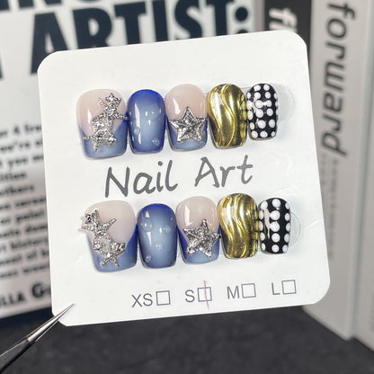 【Dyed Nail】Cross-Border European and American Short Handmade Wear Jia Xinghai Story Creative Design Sense Finished Nail Beauty Patch