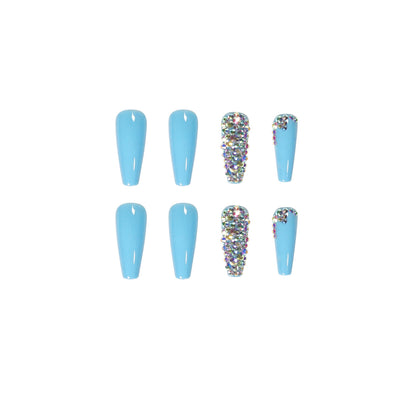 Sky Blue Full Diamond Wear Finished Nail Beauty Fake Nails Press on nail Nail Patch Detachable Nail Tip Cross-Border