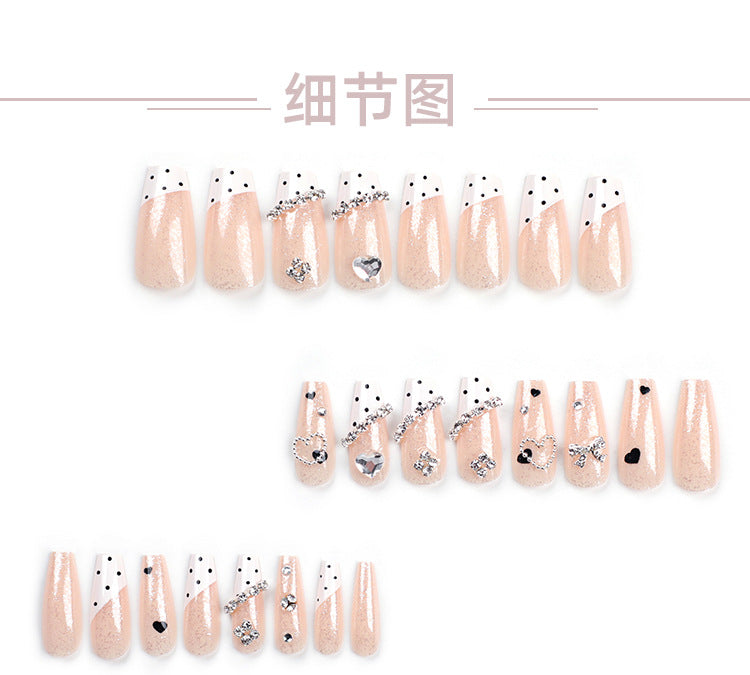 Rhinestone Flash Bow Cows Pattern Dot Wear Nail Wholesale Xiaohongshu Love Glitter Ice Transparent Nail Tips