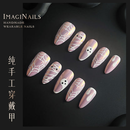 Halloween Hand-Painted Wear Nail Handmade Almond