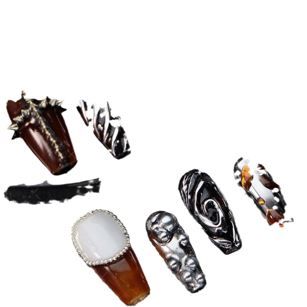 Hot Sale Nail Stickers Wear Armor Amber Dark Hot Girl Personality Punk Metallic Magic Mirror Effect Powder Rivet Cross