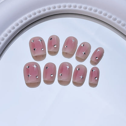 Handmade Wear Nail Spray Gun Blush Smudges Asterism Short Nail Stickers High-End Wearable Nail Tip Finished Product