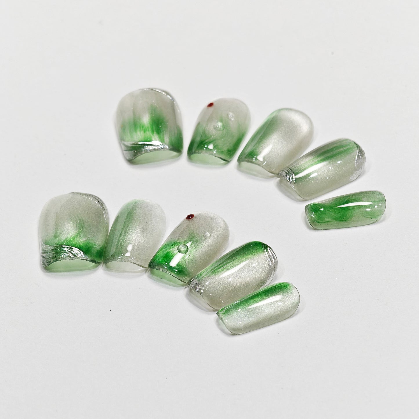 Handmade Wear Armor High-Grade White Blooming Green Cute Short Nail Stickers Handmade Fake Nail Tip Wholesale