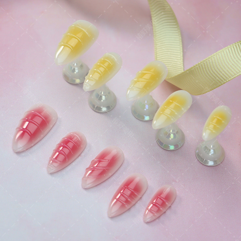 New Nail Tip Nail Stickers Wear Armor Summer Three-Dimensional Yellow and Pink Mandarin Duck Blush Armor Sweet Princess Style Fake Nail Tip