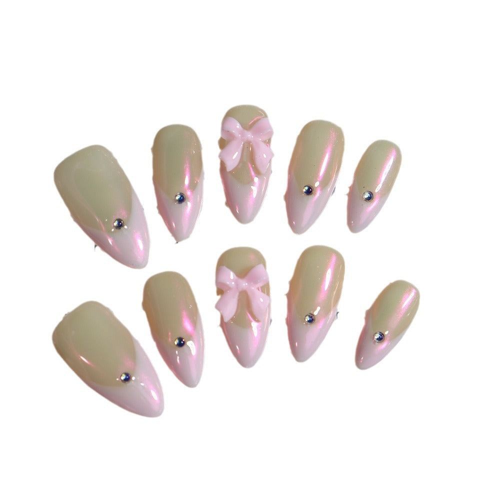 Sweet Bow Girl French Hand-Worn Japanese Style Girl Nail Art Ballet Style Japanese Style Nail Beauty Detachable