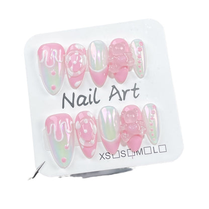 Sweet and Cute Handmade Wear Nail Aurora Hot Girl European and American Almond Nail Stickers Wearable Nail Sticker Wholesale