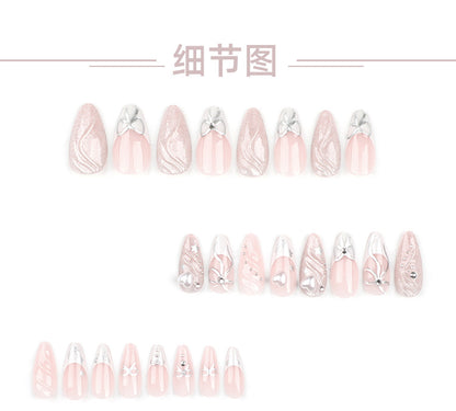 Cross-border hot selling3D French Wear Nail Polish Piece Wholesale Love Heart Bow Tie Nail Art Almond Type Fake Nails Nail Sticker