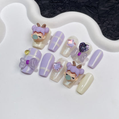 Cute Sweet Wearing Nail Spit Bubble Little Girl Nail Stickers Wearable Nail Sticker Handmade Wearing Nail Wholesale