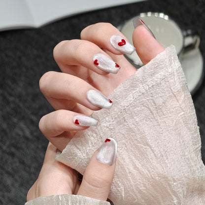 Handmade Wear Nail Tip Handmade High Sense ins Wind Cat's Eye Ice Penetration Heart-Shaped Short Nail Stickers Fake Nails