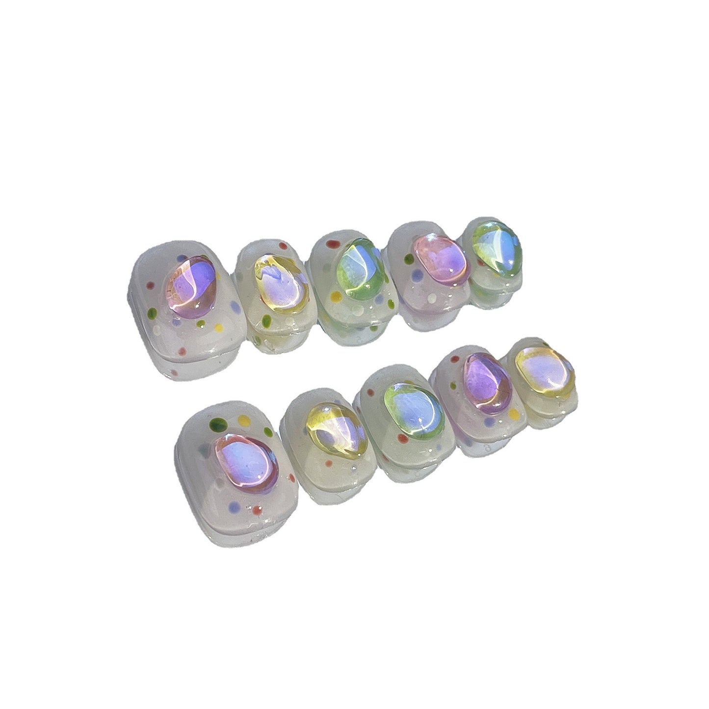 Handmade Nail Stickers Polka Dot Macaron Colorful Light Diamond Cute Sweet Small and Short Armor Wearable Nail Tip