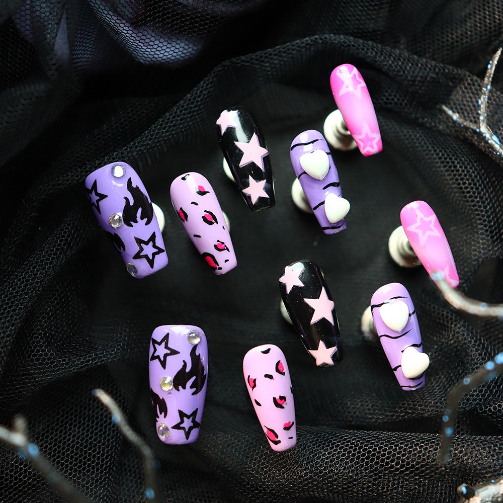 New Nail Beauty Patch Wear Armor Summer ins Wind Y2K Sweet Cool Hot Girl Leopard Print Stars Heart Flame Detachable