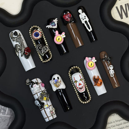 Cross-Border New Arrival Hot Water Pipe Nail Pure Handmade Wear Nail Halloween Cartoon Manicure Skull Accessories Fake Nail Patch