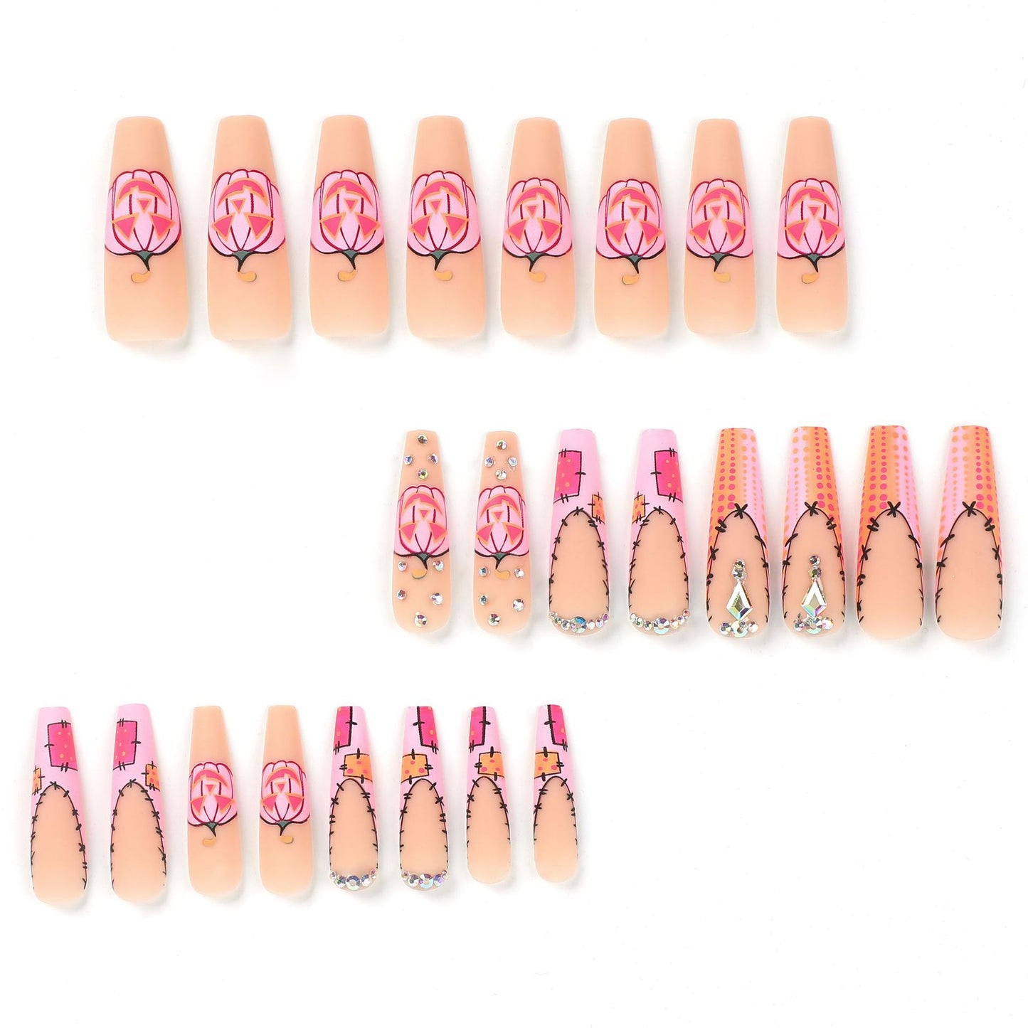 Wearing Nail Wholesale Halloween Frosted Nail Pink French Pumpkin Rhinestone Polka Dot Nail Sticker Finished Nail Beauty