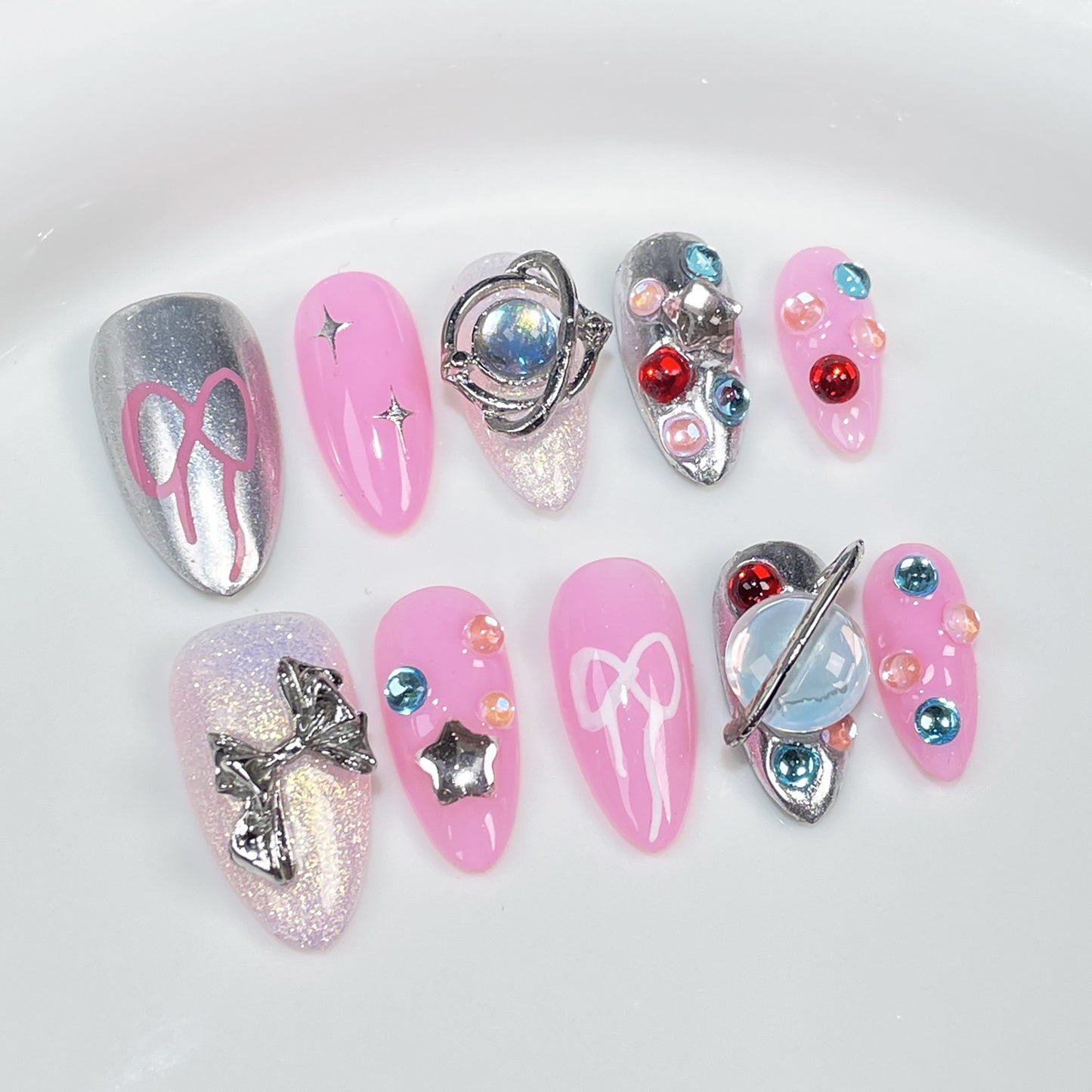 【Dyed Nail】Early Autumn European and American Barbie Contrast Color Aurora Magic Color Wearable Handmade Fake Nails Cross-Border Nail Stickers