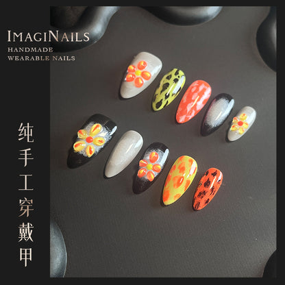 Hot Selling in Europe and America~3D Three-Dimensional Carved Almond Nail Pure Hand-Worn Nail Piece