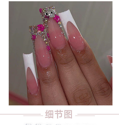 French White Edge Nail Beauty Nail Patch European and American Rhinestone Wear Nail Polish Piece Wholesale Nail Shaped Piece Long Nail Sticker