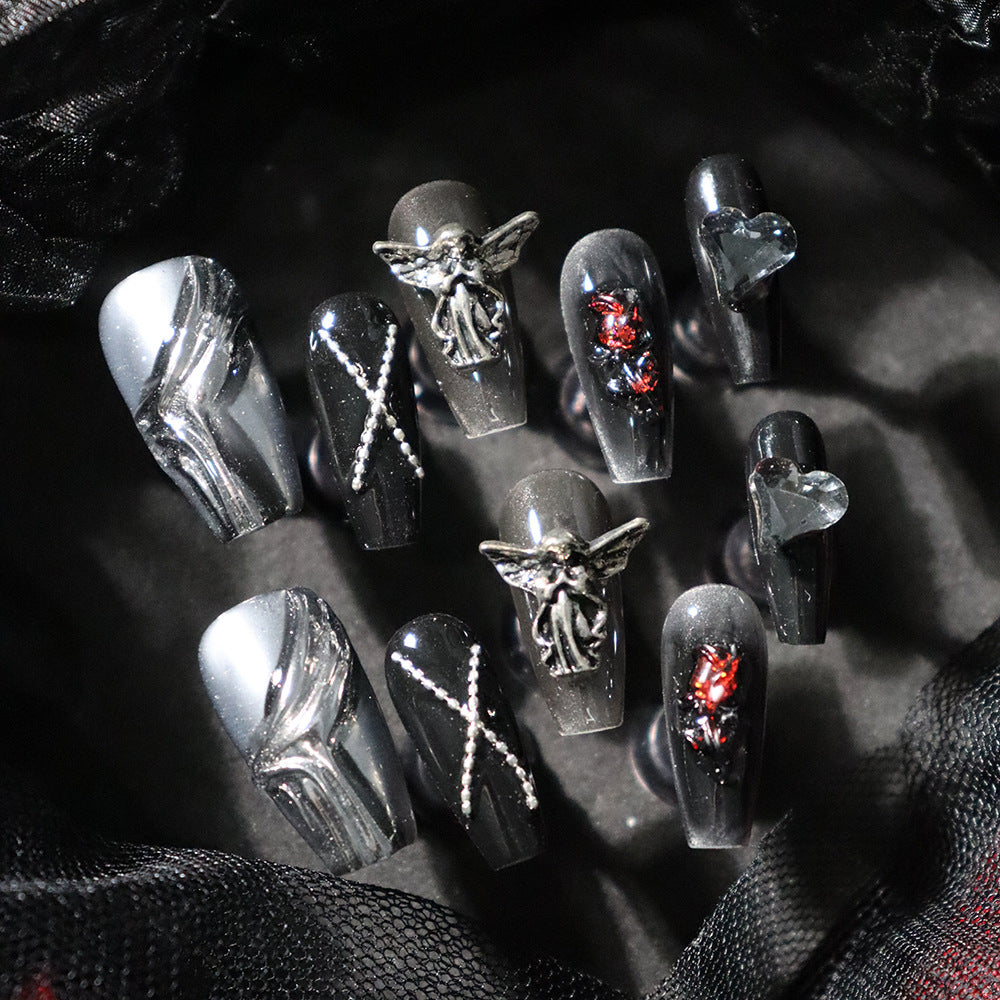 Wear Armor Dark Angel Silver Dark Night Rose European and American Hot Girl Heavy Metal Advanced Wear Nail Stickers Rock Wind