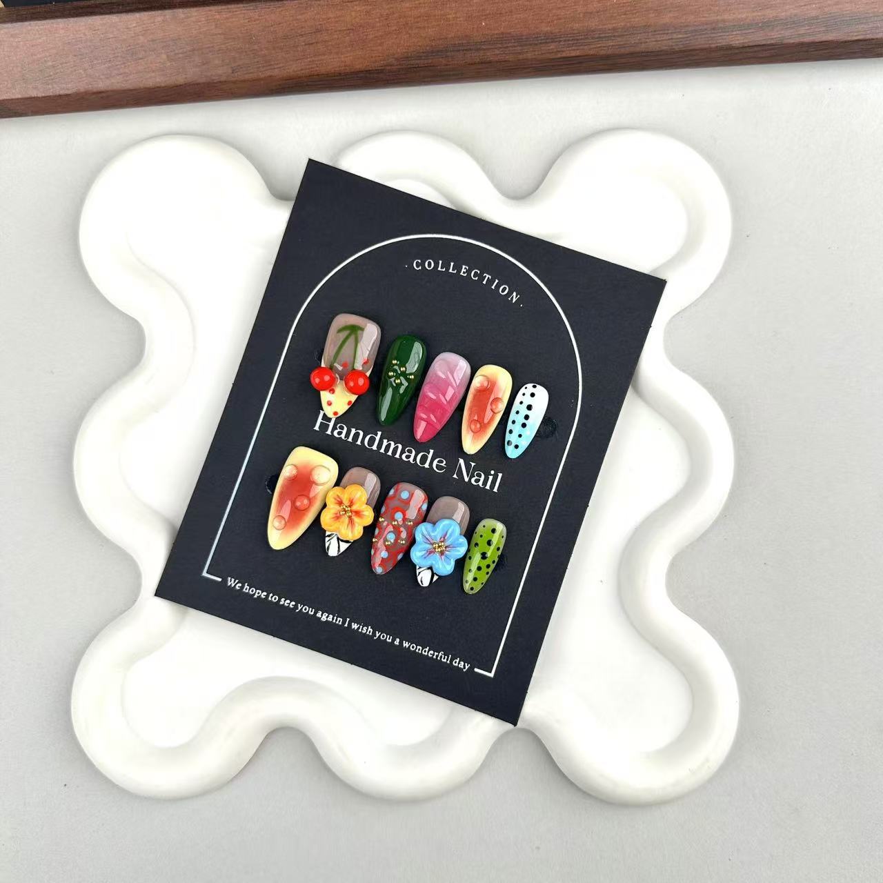 Handmade Pinch Color Collision Nail Stickers Wear Nail Tip High Sense Autumn and Winter Europe and America Cross Border Wholesale