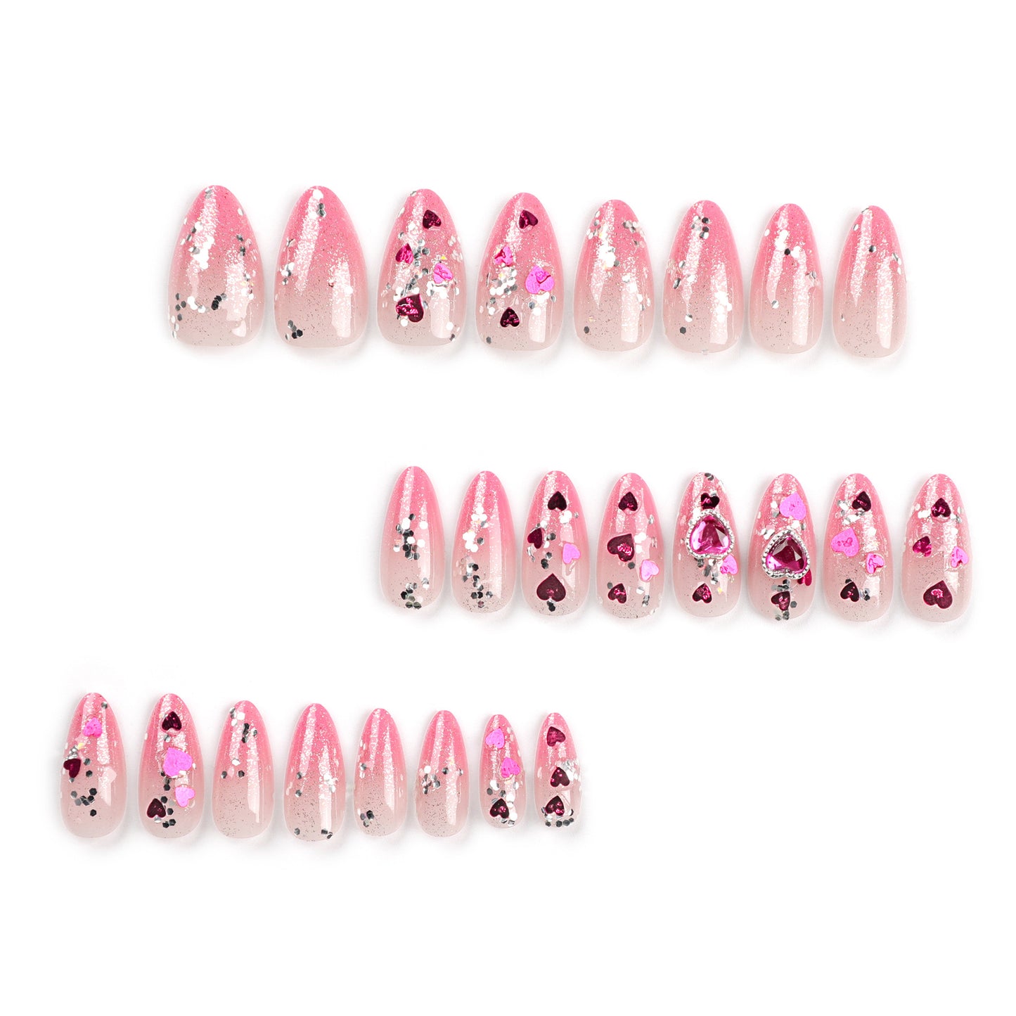 Pink Gradient Wear Nail Polish Piece Love Gem Glitter Nail Sticker Light Luxury Silver Paillette Nail Patch Wholesale