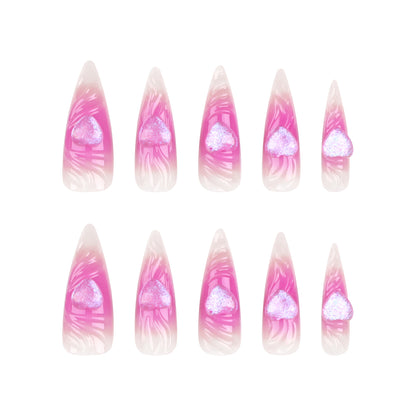 Pink3D Love Heart Internet Celebrity Best-Selling Nail Beauty Wear Nail Best Seller in Europe and America Super Long Tip Fake Nails Blooming Nail Tip Wholesale