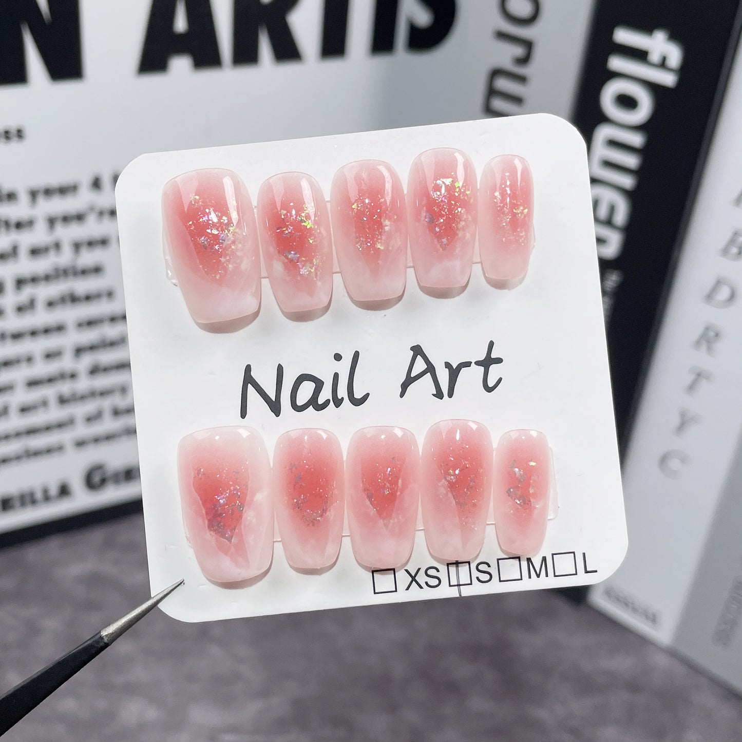 Blush Manicure Opal Pearlescent Watercolor Blooming Short Handmade Wear Nail Patch Simple Wearable Nail Sticker