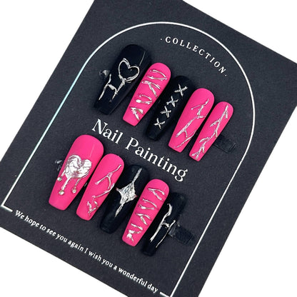 Pink&Black Frosted Handmade Wear Nail Tip Nail Stickers High-Grade Summer New Overseas Cross-Border