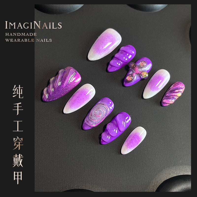 Hot Selling in Europe and America3D Three-Dimensional Carved Almond Nail Pure Hand-Worn Nail Piece