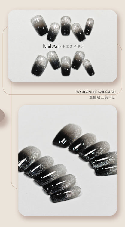 Qiuyi Handmade Wear Nail Gradient Cat Eye Sweet Cool White Handmade Short Nail Stickers Fake Nail Tip Wholesale