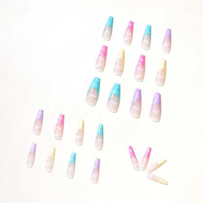 Rainbow Series French Cotton Clouds Foreign Trade Direct Supply Wear Finished Nail Beauty Fake Nails Nail Stickers Nail Patch