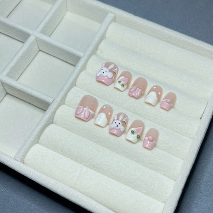 【Happy Rabbit】Hand-Painted Bunny Cartoon 3D Cute Girly Style Hand-Painted Nail Stickers