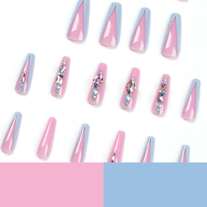 Hot Girl Wear Nail Nude Pink Long Ballet Blue Rhinestone Wear Nail Piece Nail Tips Wholesale false nail