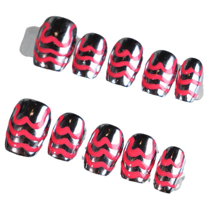 Hot Sale Metallic Hot Girl Manicure Wear Nail Silver Stripe European and American Sweet Cool Simple Retro Short Ballet Nail Stickers