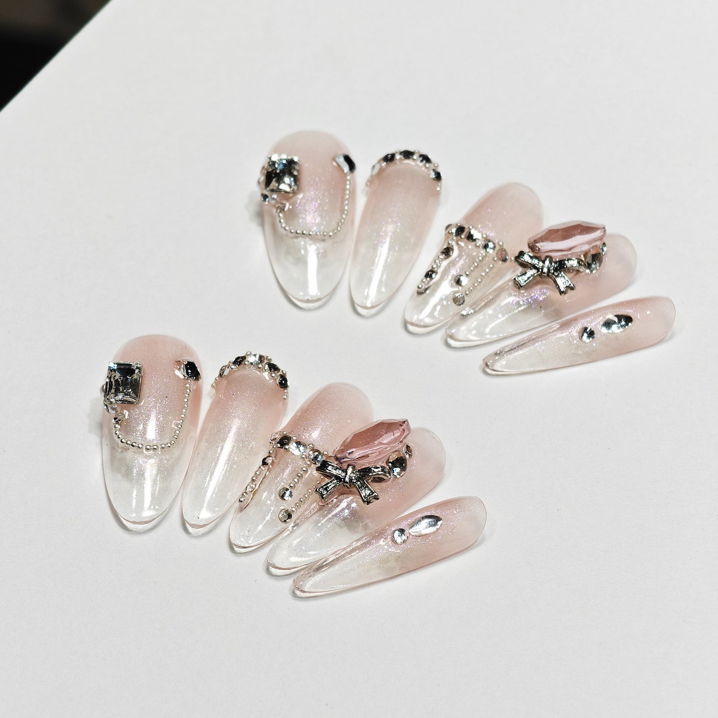 Handmade Wear Armor High-Grade Ice-Permeable Gradient Nail Stickers Alice Wonderland Handmade Fake Nail Tip Wholesale